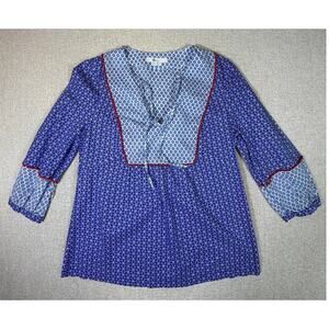 Boden Women 6 Star Print Peasant Blouse Patriotic 3/4 Sleeve Casual Summer Top